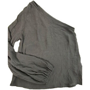 Shein One Shoulder Long Sleeve Blouse Lt Black Asymmetrical Lightweight Womens S